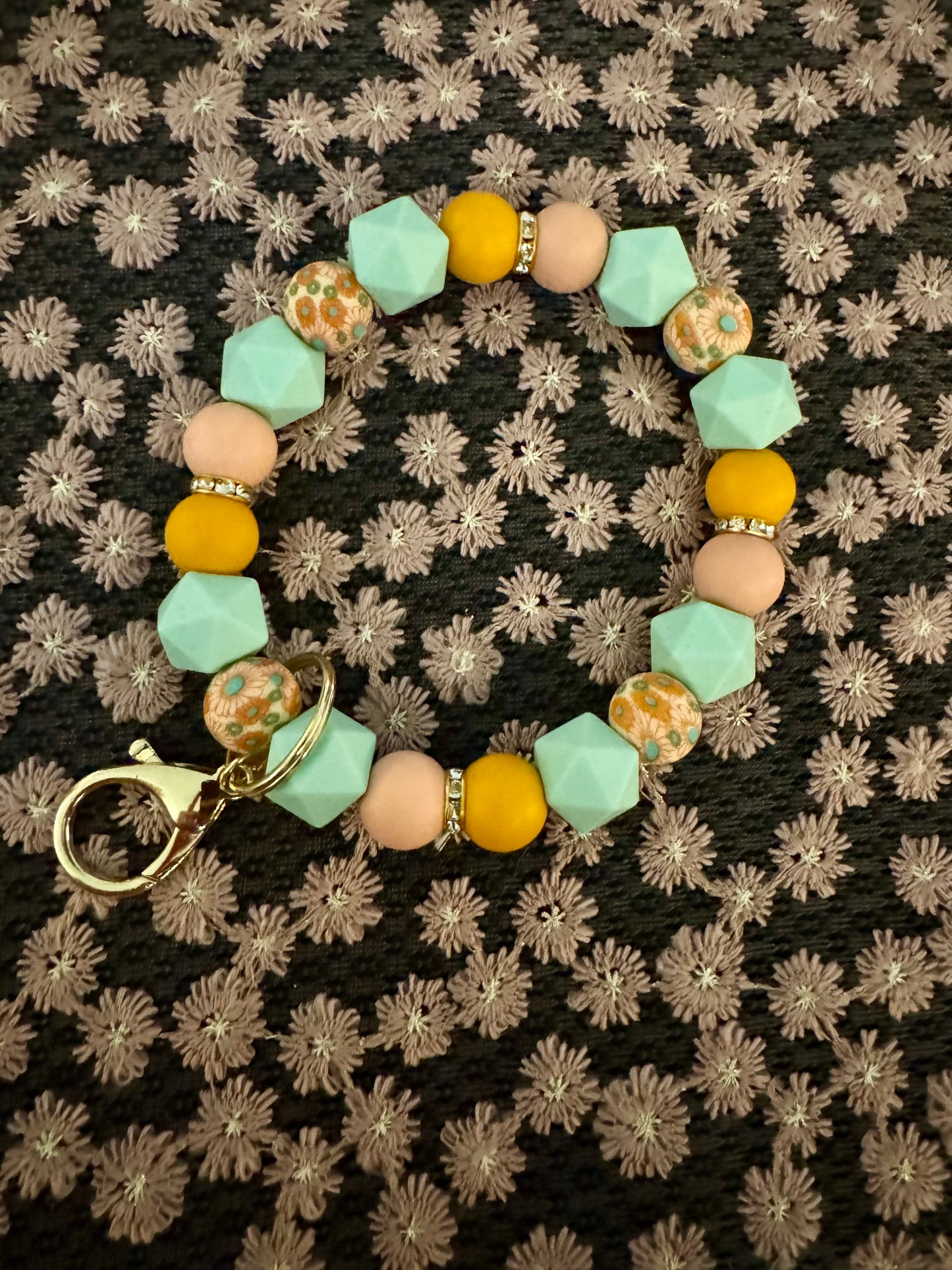 Western Floral with Turquoise Hexagons Wristlet