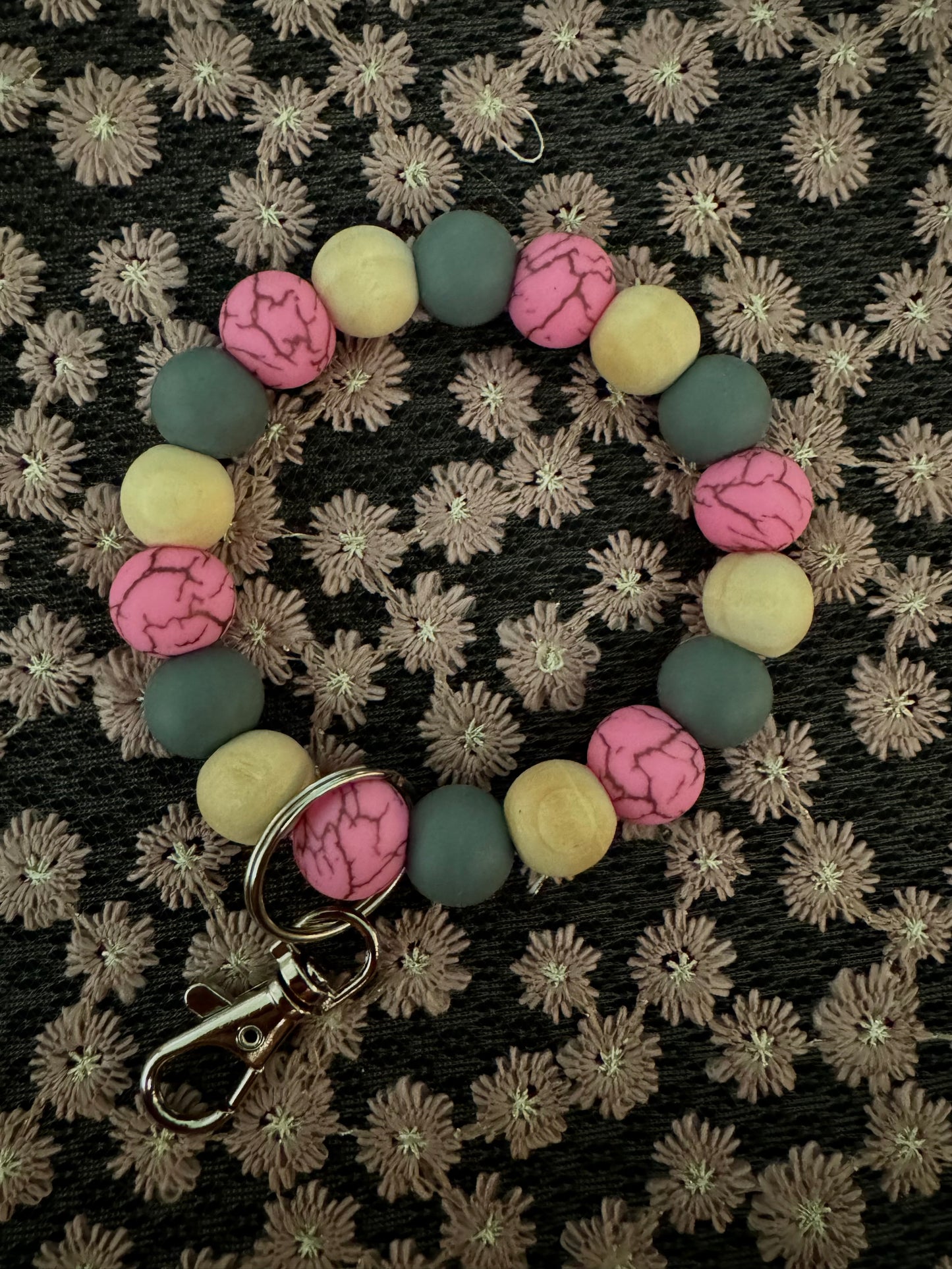 Pink Marble with Dark Gray and Wood Wristlet