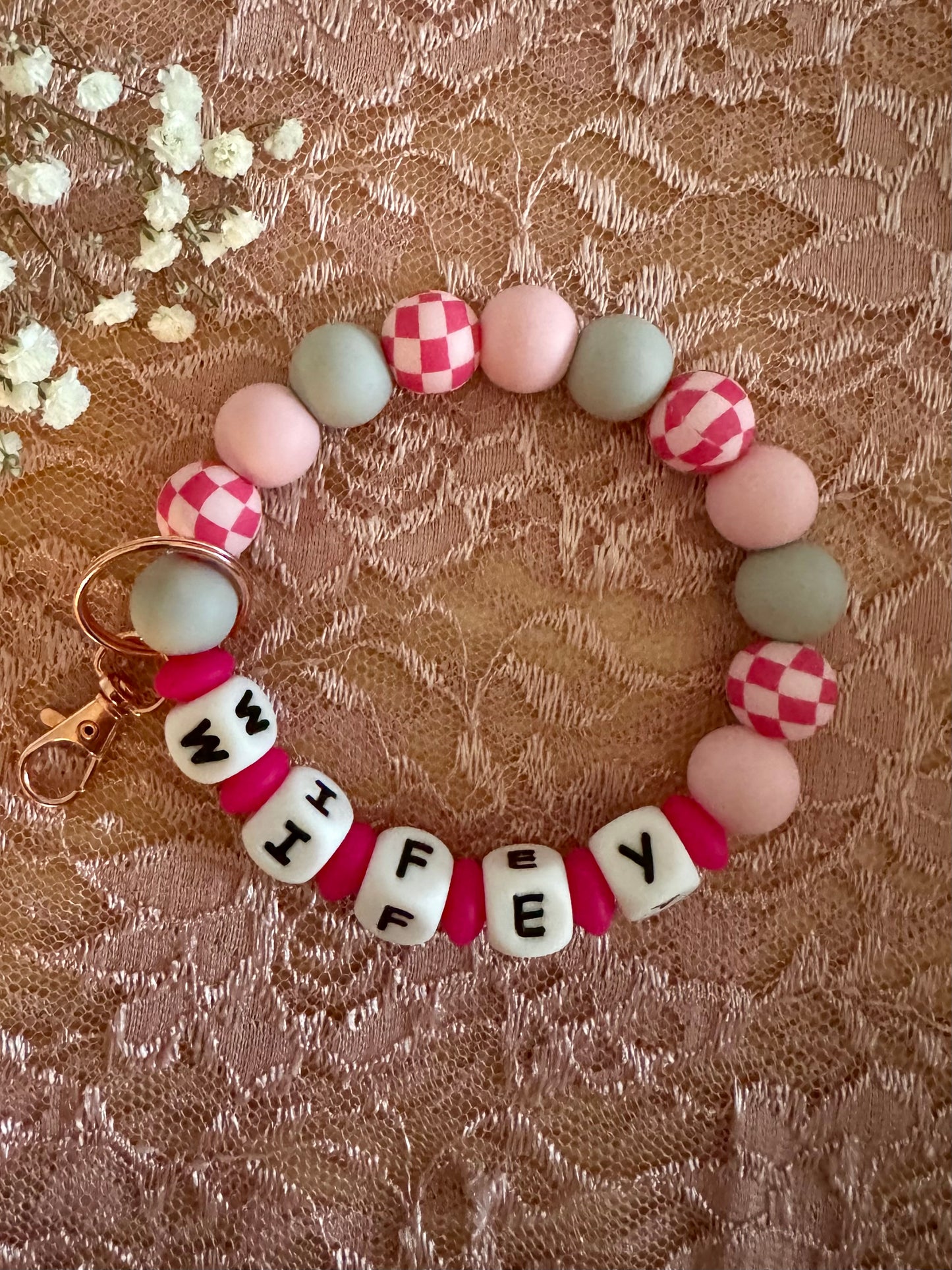 Pink Checker Wifey Wristlet