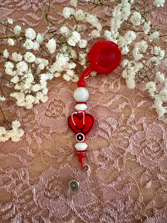 Red Stethoscope Badge Reel