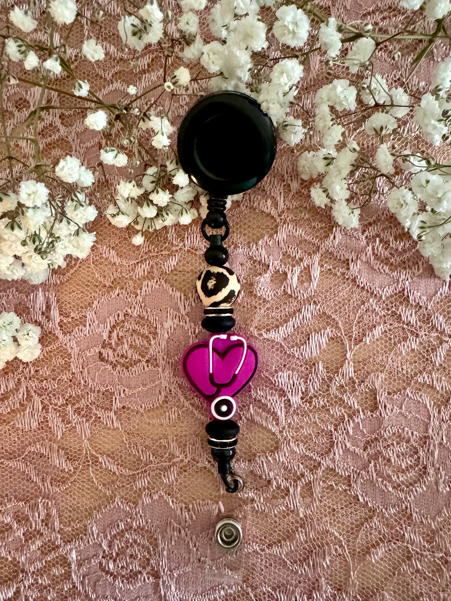 Hot Pink Stethoscope Badge Reel