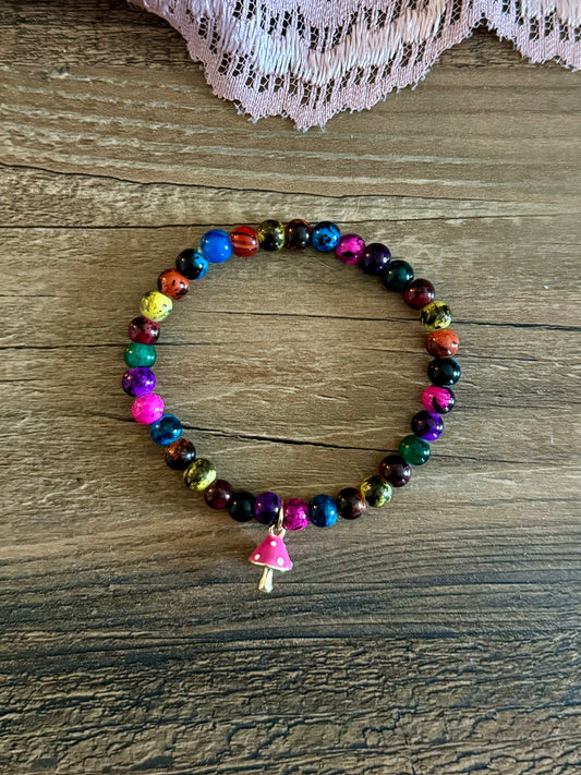 Multicolor Mushroom Glass Beaded Bracelet