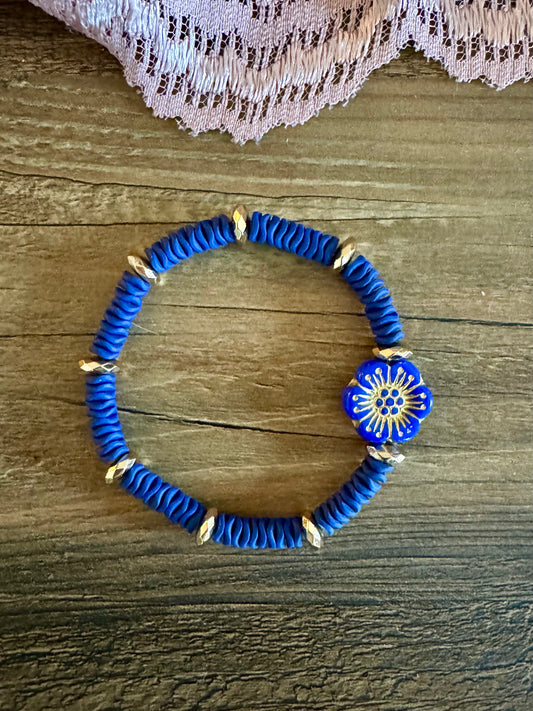 Blue Flower Bracelet with Blue Beads