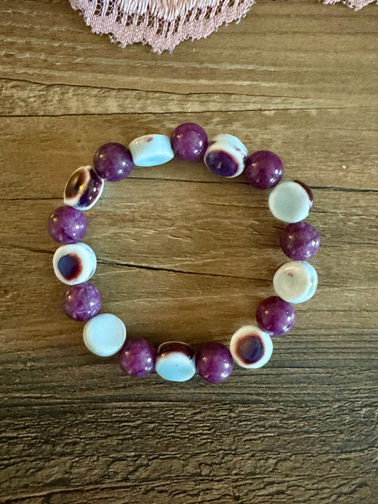 Purple & Blue Glass Beaded Bracelet